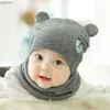 Caps Hats Baby Bearies Twee stuk Warm Winter Wool Hat Sjang Set Dikke jongens en meisjes sjaal gebreide babymuts 0-8 maanden WX