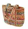 Förvaringspåsar handväskor jute axelväska strip tote multicolor mode trend