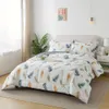 Cubierta de edredón 3pcs 100% de plumas de algodón estampado de ropa de cama de ropa de cama delgada (1*edredón + 2*funda de almohada, sin núcleo), patrón de pluma azul claro blanco ultra reversible ultra reversible