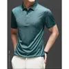 Herrpolos Minglu Summer Diamond Silk Mens Polo Shirts Luxury Short Sleeve Jacquard Business Casual Male T-shirts Fashion Green Man Tees
