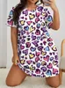 Kvinnor Plus Size Soft Heart Print V Neck Sleep Tee Dress - Hatbar och färgglad 240506
