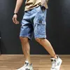 شورتات الرجال 2024 Summer Mens Suit Capris Denim Shorts Mens Trend Loose Forged Grotge Pocket Shorts Caprisl2405