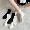 Women Socks 3 Pairs Ruffled Girls Loose Pile Sock Black White Beige Curled Edge Mid Tube Korean Fashion Japanese Lolita JK