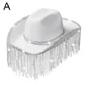 Berets Strassonstone Fringe Cowgirl Hut Bling Diamond Cowboy Western Glitter für Frauen Disco Rave Party cos i5f4