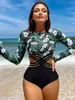 Kvinnors badkläder Bikinx Officiell grön blommadräkt Kvinnor En bit koreansk stil strandkläder för 2024 blommig bikini