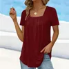 Frauenblusen Sommer Casual T-Shirt Square Kragen kurzärmel Falten-T-Shirt