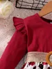 Vestidos de menina 1-7 anos de crianças meninas vestido de ano novo Red Salia de flores de manga longa para festa de casamento de aniversário Desgaste de moda Autumnfitsl2405