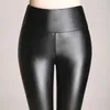 Calça feminina 2024Faux Leather Cappris Mulheres elásticas da cintura alta Lápis Feminina calça feminina magra com manchas de veludo