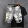 Summer Herren Mode Scraped Patch Bettar Denim Shorts Hip Hop Waschablen Kurzfilme Casual Middle Hosen 240430