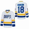 Heren t-shirts Hanson Brothers Charlestown Chiefs 16 Jack 17 Steve 18 Jeff Movie Hockey Jersey T240506