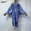 Bohemian Beach Sexy Abito a V-Neck Abito di alta qualità Boho Stampa elegante Maxi Women Sevening Party Kaftan