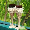 Vers à vin 2pcs Burlap Twine Champagne Flûte de mariage Toast Glass Drink tasse pour les cadeaux de la Saint-Valentin