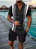 Summer Mens Tracksuit Luxury Printed Polo Lapel Shirt Shorts Sleeve And Short Pant 2 Piece Sets Social Elegant Male Clothing 240429