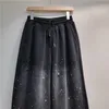 Pantalon de deux pièces pour femmes Automne Winter Black Tie teitée Drillée Diamants Pilluches Pullat à capuche Tops larges Streetwear paillettes Street 2PC