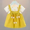Robes de fille Nouvelle petite fille robe de fille dessin animé Bow Sheds Casual Robe Summer Princess Birthday Party Robe Kid Clothes Girls Girls