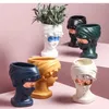 Vase Nordic Ceramic Girl Sculpture Character Flower Pot Creative Furnishings屋内リビングルームアレンジメント緑の植物の花瓶