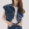 Frauenblusen Sommer Frauen Denim geschnittenes Hemd Revershemmellochtaschen Taschen Top Solid Color Single Breace Casual Short Outwear