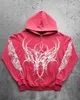 Herrtröjor tröjor blixtlås med fast färg hoodie jacka mens gotisk design explosivt mönster tryck långärmad hoodie lös topp q240506