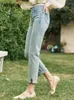 Jeans pour femmes mésavanque légère denim en hauteur droite à tête haute pour les femmes 2024 Spring arrière de poche de hanche Couleur de couleur de neuf pouces MXD15K0625