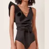 Costumes 2024 Nouveau Sexy Ruffle Solid Black One Piece Letfappy One épaule Swimswear Femmes Sweet Bathing Bathing Backless Beach Beach Wear Monkini