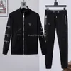 Philipe Plain Men 's Tracksuits Classic PP Skull Jogger Cotton 2 피스 지퍼 후드 라인 스톤 스웨트 셔츠 바지 스포츠웨어 캐주얼 크리스탈 슈트 까마귀와 바지