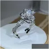 Solitaire Ring 925 Sterling Sier entrelacée à trois nitions de rose blanc zircon fl diamant dames tempérament bijoux élégant drop déliv Dh2ph