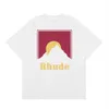 T-shirts de haute qualité Rhuder Designer T-shirts High Street Trendy Marque Simple Stroke Sunset Letter Imprimé Casual Loose Short Tshirt Unisexe avec un logo 1: 1