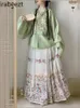 Рабочие платья Ming Hanfu Женщины Жаккардовые квадратные воротницы короткая куртка с длинными рукава