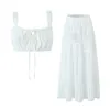 Vestidos de trabalho Salia de renda Conjunto de vestido de verão férias de praia de praia Sexy algodão combinando roupas primavera branca 2 pcs vestidos feminino 2024