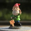 Sculptures Fun White Beard Dwarf Sculpture Outdoor Garden Elf Statue Creative "Middle Finger" Table Decoration Resin Craft Christmas Gift