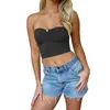 Damestanks Mini Rosette Ruched Tube Tops Bandeau voor vrouwen Summer Strapless Solid Color Show Navel bijgesneden Y2K Grunge Vest Streetwear