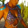 Vrouwen halterneck lichaamsketen uitsparingen glanzende strass bhra sieraden tops voor bikini cover-ups feestclubkleding