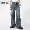 Jeans masculin Noymei Hole Design High Street Washed Denim Pantals 2024 Summer American Style Loose Straight Jean Fashion Disond WA4429