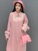 Blusas femininas Qing Mo 2024 Camisa de vestido rosa de primavera/verão Mulheres de manga de lanterna longa e solta usam hlx038a