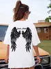 Frauen T-Shirt Schwarze Engel Wings heiß verkauft grafisch gedruckte Damen T-Shirts Lose übergroße Kleidung Hip Hop Street T-Shirts Baumwolle Kurzarm
