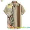 Casual shirts voor heren Hawaiian voor mannen Muziekinstrumenten 3D Gedrukt losse korte mouwen strand blouses tops kleding