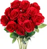 10 pezzi di rosa artificiale rosso fiore realistico a gambo lungo bouquet per il matrimonio con doccia da sposa decorazione 240506