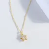 Chains Golden Color Pentagram Flower Pendant Rotating Necklace For Women Girls Delicate Shining Rhinestone Geometric Clavicle