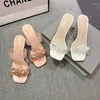 Tofflor 2024 Summer Transparenta Women Fashion Open Toe Crystal Wedges High Heels Kvinnliga glider Flower Sandals för kvinnor