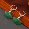 Bengelen oorbellen ethische ginkgo bladwaterdruppel voor vrouwen zilveren kleur metaal groen witte steen kralen oorbel vintage oor sieraden