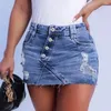 Röcke Leichter Jeansrock hohe Taille gerissen Mini mit Knopfdekor für Frauen Slim Bodycon Streetwear Short Jeans
