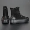 Casual Shoes European And American Trendy Men's Short Boots Leather Versatile Thick Soled High Top