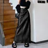 Jupes 2024 Automne Hiver Luxury Elegant Offant Clothes High Taies avec dos Slit Brown Leather Femme's Wrap Maxi F95