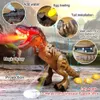 Andra leksaker Electric Toy Large Size Walking Spray Eggs Dinosaur Robot med lätt ljud Mekanisk dinosaurie Model Toyl240502