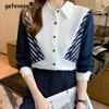 Blouses de femmes Fonctiones coréennes Fashion Simple Patchwork Patchwork Shirts Spring Autumn Office Lady Commute Chic Casual Long Sleeve Tops