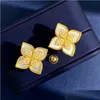 Stud Lucky Clover Designer Earrings For Women 18K Gold Luxury Hollow Sweet Flower Bling Diamond Earring Ear Rings Earings Jewelry Dro Dhqdr