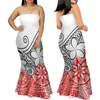 Feestjurken Moederdag Polynesisch tribaal ontwerp Elegante witte fishtail Hawaii 8xl zeemeerminjurk