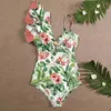 Повседневные платья сексуальные одно плечо рюша купальники Принт цветочный купальный костюм для купания костюма пляжа монокини