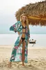 Stampa Floral Long Cardigan Swimwear Boho Flare Fleeve Sheshes Summer Beach Copertura Output di grandi dimensioni delle vacanze