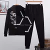 Philipe Plain Men 's Tracksuits Classic PP Skull Jogger Cotton 2 피스 지퍼 후드 라인 스톤 스웨트 셔츠 바지 스포츠웨어 캐주얼 크리스탈 슈트 까마귀와 바지